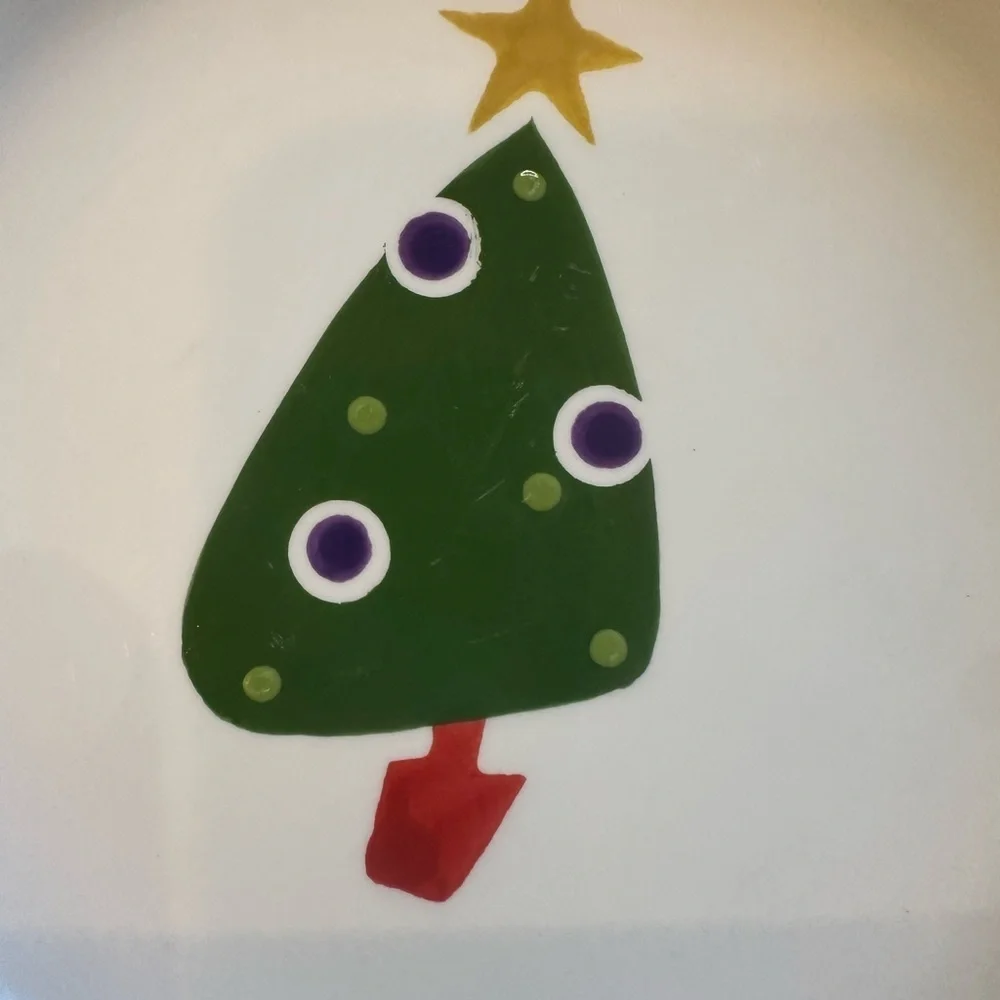 Set Of 4 Pier 1 Hand Painted Ironstone Christmas Tree Salad Dessert Plates 8